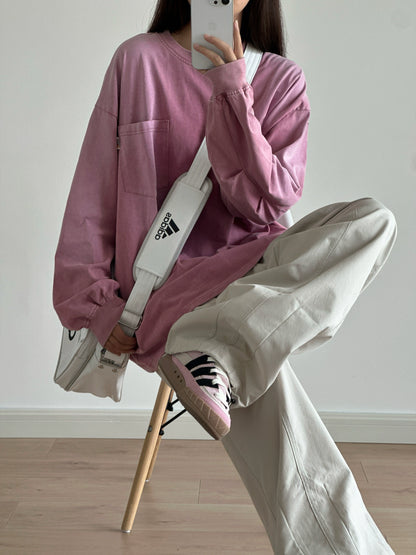 ウォッシュドロングスリーブTシャツ｜ヴィンテージ色落ちトップス（CZ029）