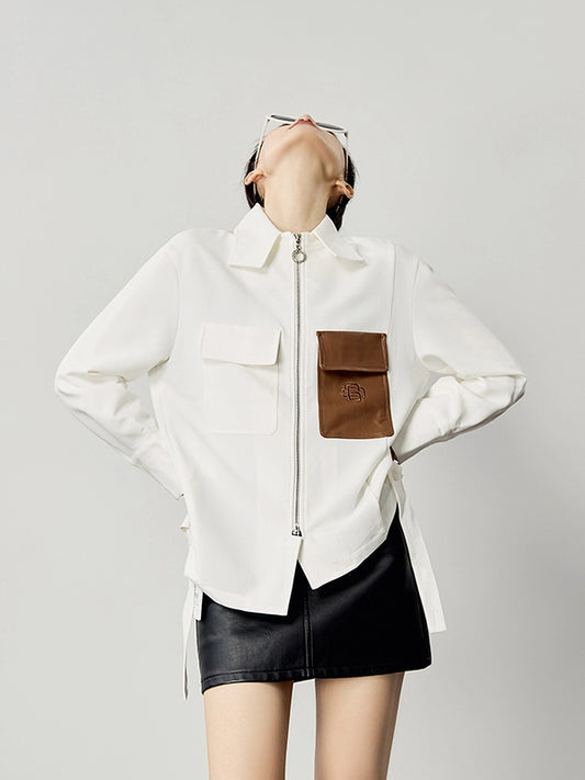 バイカラーポケット アシンメトリーシャツジャケット（CZ010）