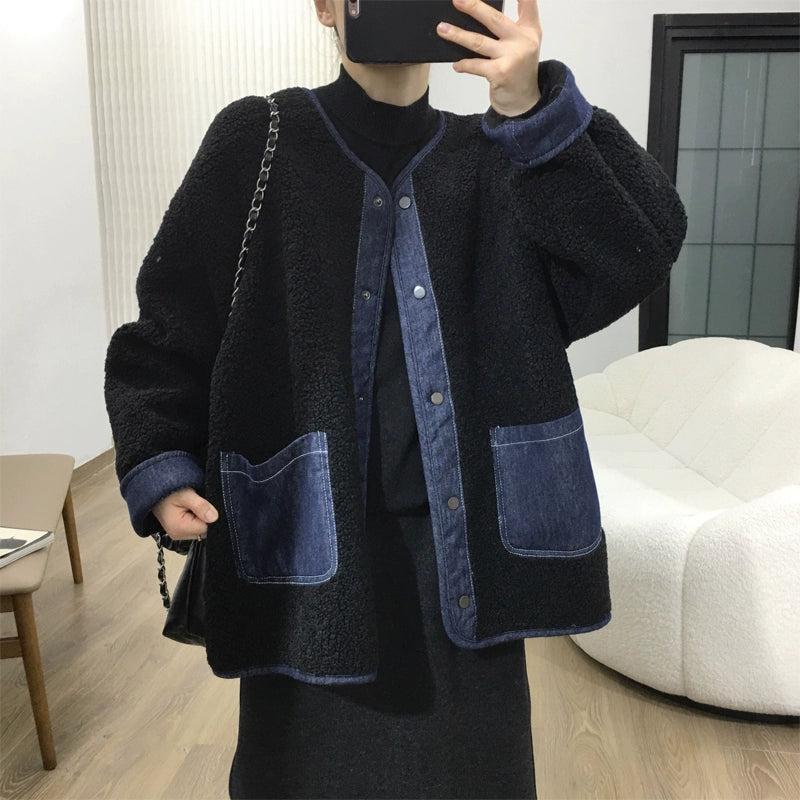 切り替えボアブルゾン｜もこもこジャケット（HU288）