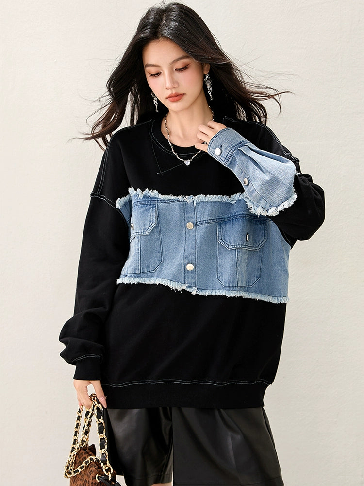 デニムスリーブスウェット｜ルーズトレーナー（CZ012）