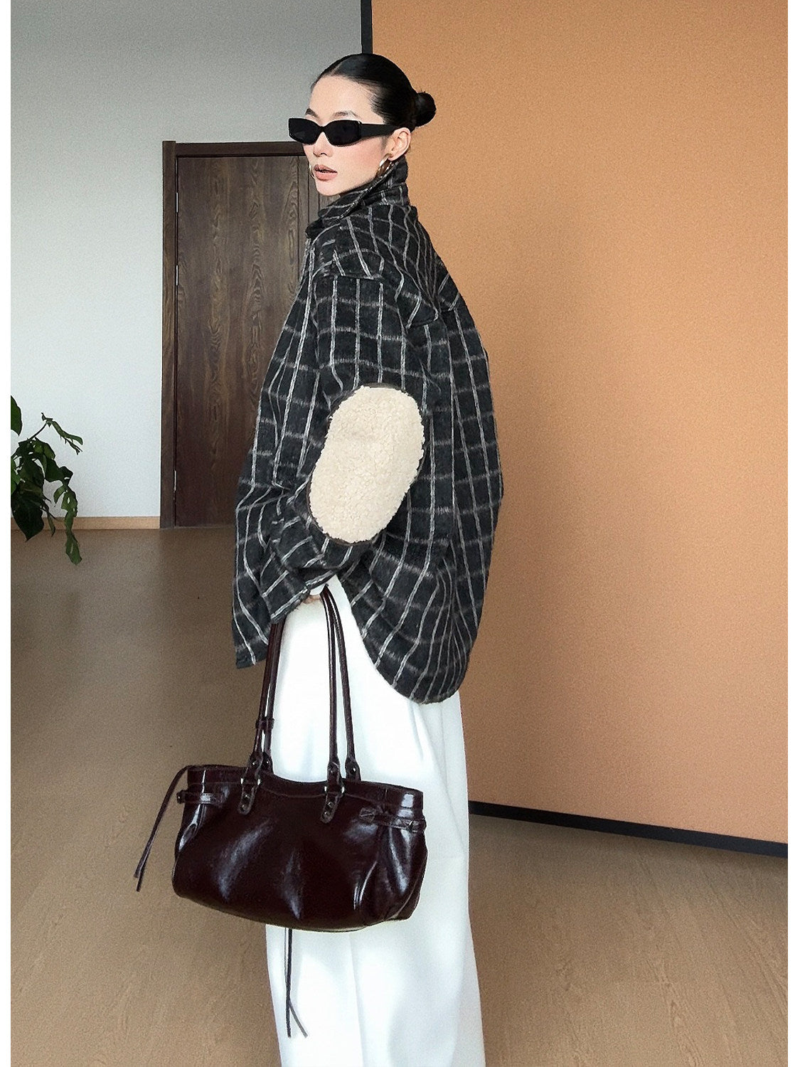 起毛チェック ボア裏地 ウールシャツジャケット（AVN028）