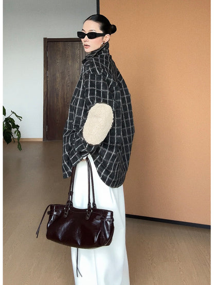 起毛チェック ボア裏地 ウールシャツジャケット（AVN028）
