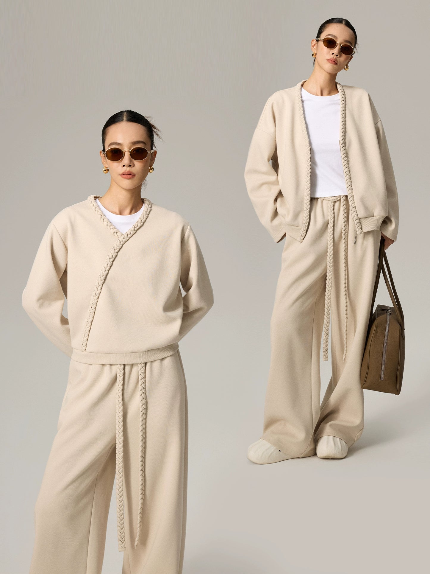 Vネックカーディガン×ワイドパンツ(CZ225)