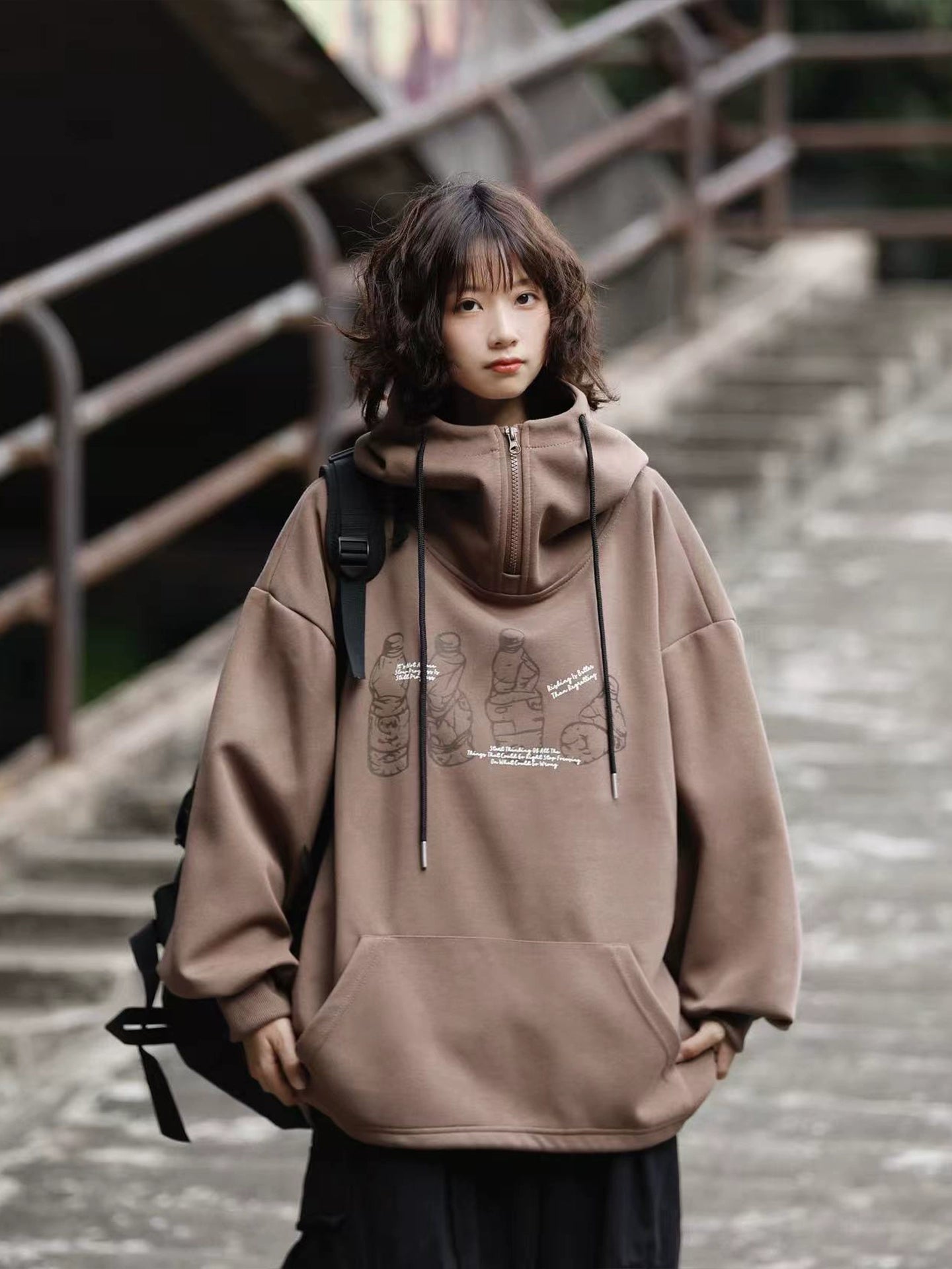 美式ヴィンテージ手描きハーフジップ重厚パーカー(CA387)