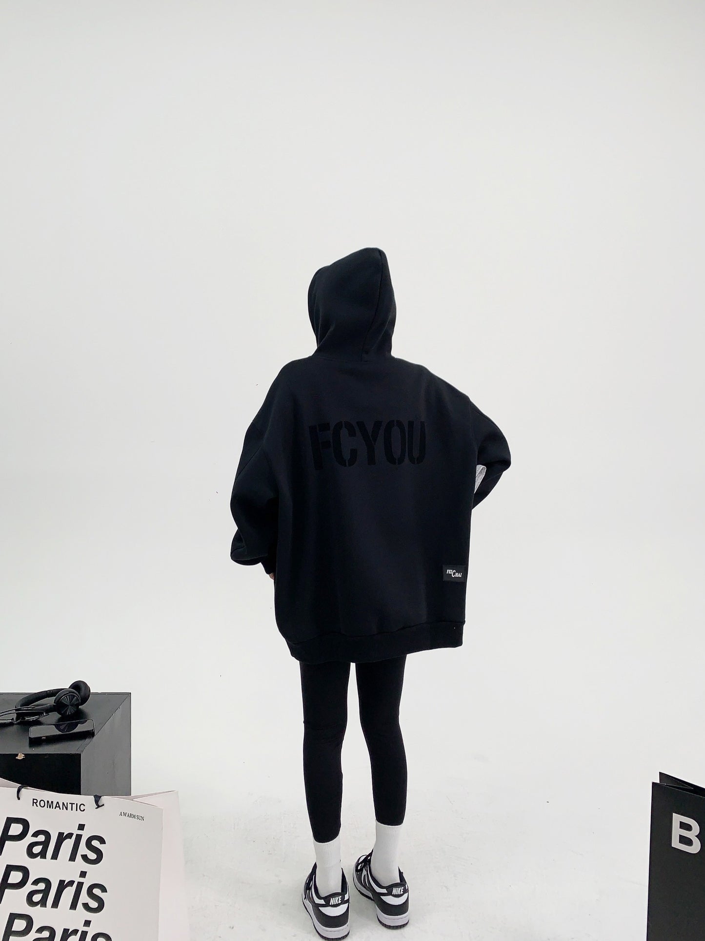 重厚フリース オーバーサイズ 裏起毛フーディ（植毛プリント）（AVN058）