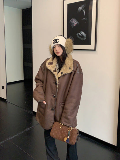 復古両面着用ムートン風ボア加厚コート（AVN066）