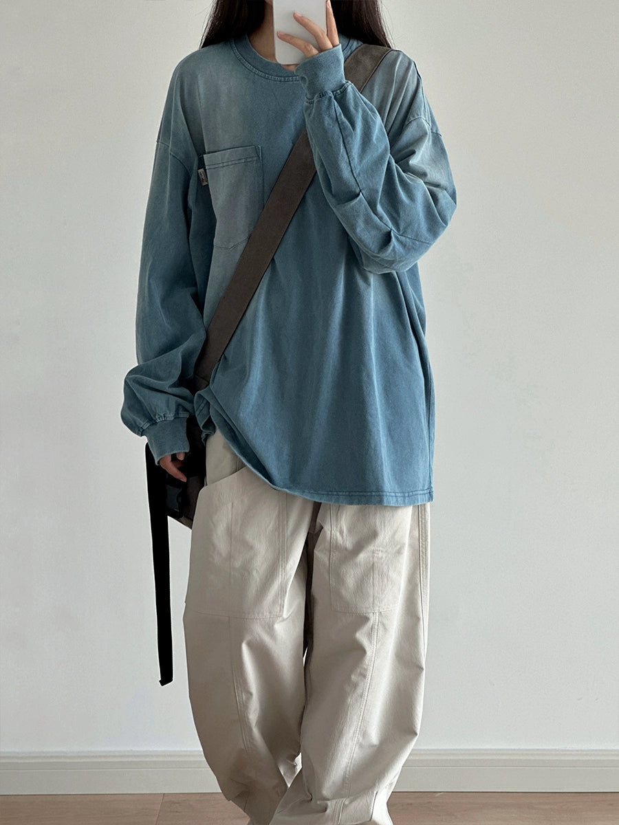 ウォッシュドロングスリーブTシャツ｜ヴィンテージ色落ちトップス（CZ029）