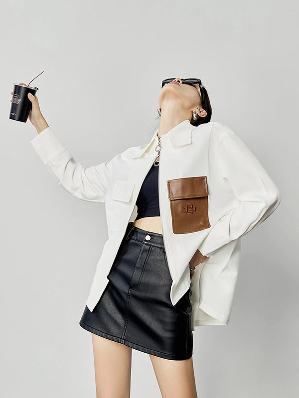 バイカラーポケット アシンメトリーシャツジャケット（CZ010）