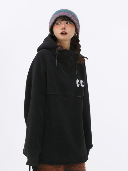 ワイドシルエット フリース裏起毛フーディ（ブラック）（AVN056）