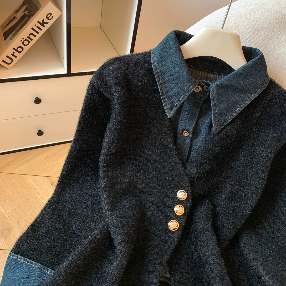 切り替えレイヤードニット｜デニム襟デザイン セーター（MF940）