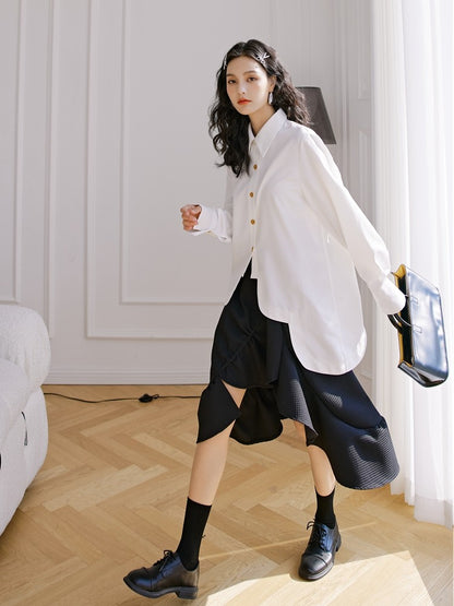 ウェーブデザイン フレンチルーズ 白シャツ（AVN029）