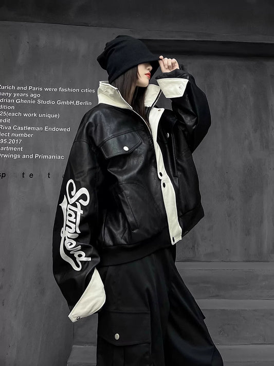 MPUレザー立ち襟ヒップホップジャケット（AVN011）