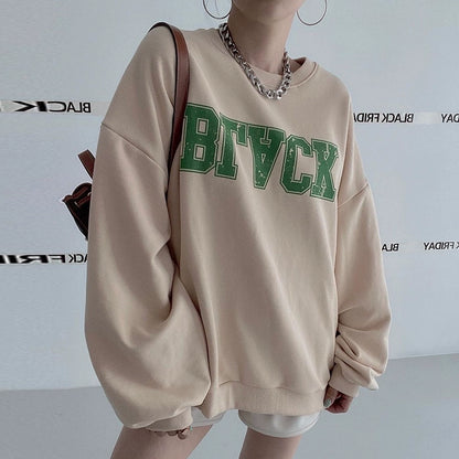 デニム切替ロゴスウェット｜オーバーサイズトレーナー（HU071）