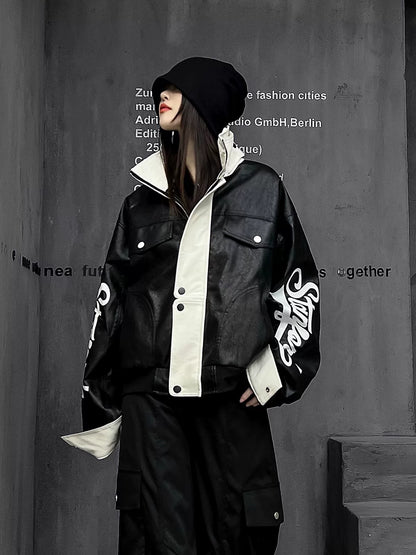 MPUレザー立ち襟ヒップホップジャケット（AVN011）