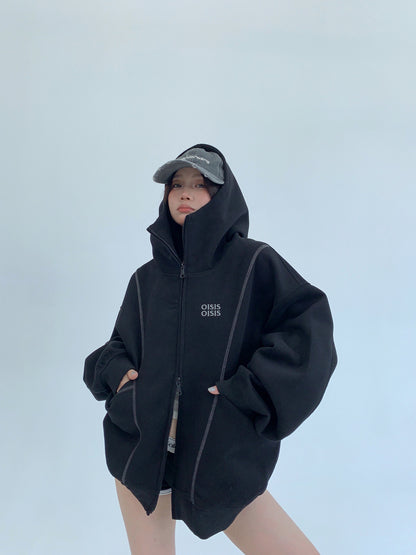 刺繍ロゴ入り オーバーサイズ ジップアップフーディ（AVN069）