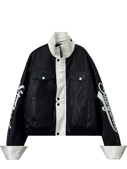 MPUレザー立ち襟ヒップホップジャケット（AVN011）