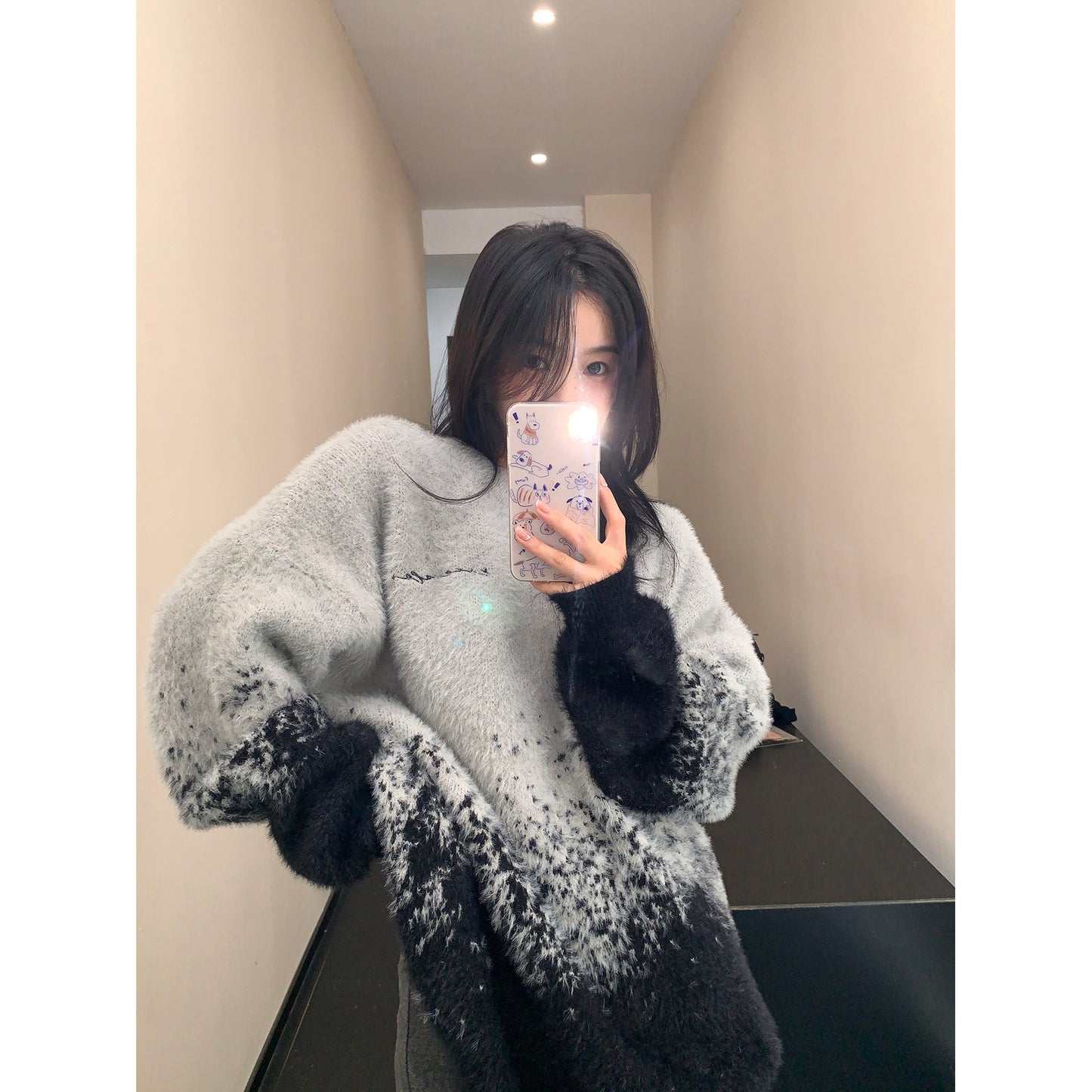 廃柴 冬用 ソフトグラデーション 起毛オーバーサイズニット（AVN044）