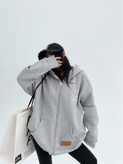 帽縁ビーズ付き 裏起毛 オーバーサイズ フーディ（AVN064）