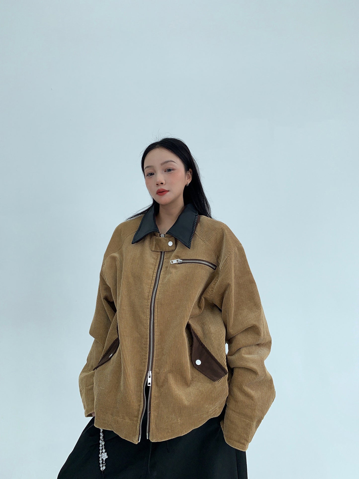 美式バーン風 コーデュロイ短丈ジャケット（AVN075）