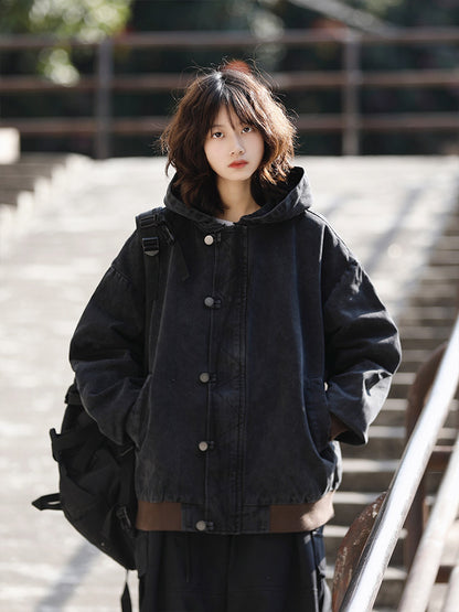 美式ヴィンテージ・ウォッシュ加工フードジャケット（HU929）