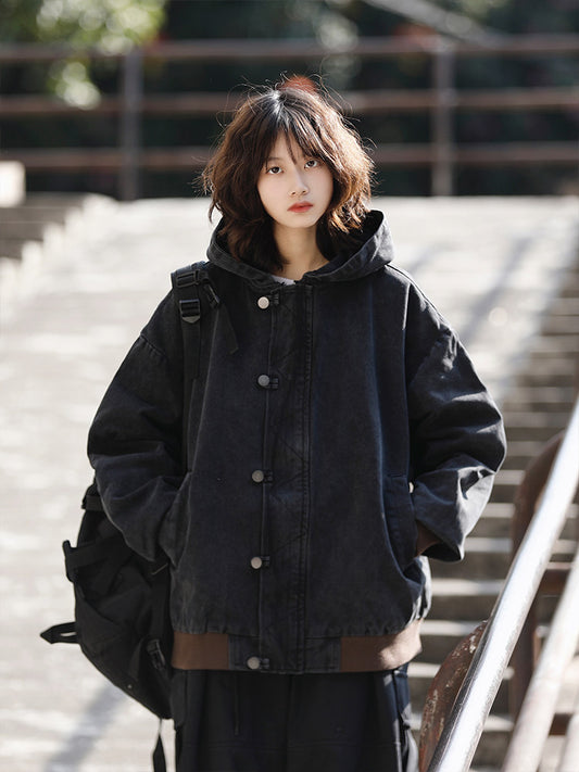 美式ヴィンテージ・ウォッシュ加工フードジャケット（HU929）