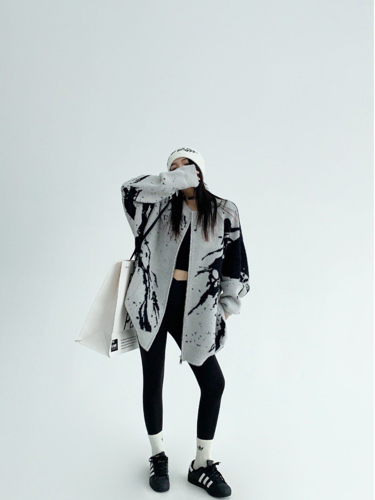 重厚フェイクミンク オーバーサイズ ニットカーディガン（AVN061）