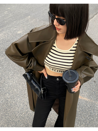 光沢エッグレザー・ロングトレンチコート(MF015)