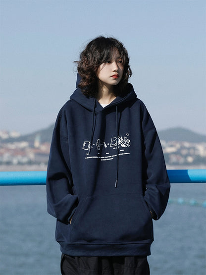 日系レトロ×ゆる感イラスト裏起毛パーカー(CA388)