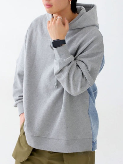 デニム切替パーカー｜ルーズデザインフーディー（HU110）