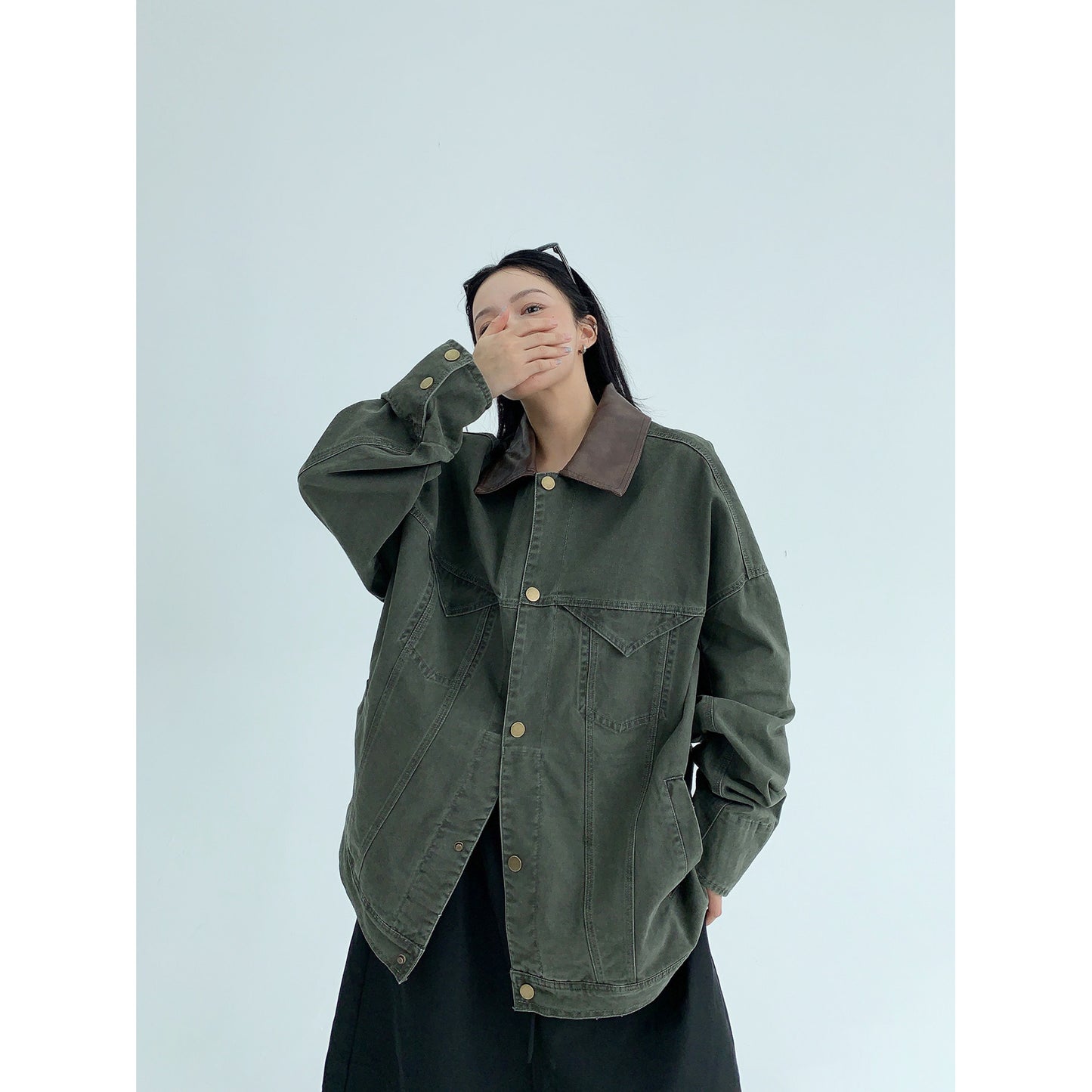 バイカラー襟 ヴィンテージ風デニムジャケット（AVN076）