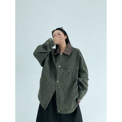 バイカラー襟 ヴィンテージ風デニムジャケット（AVN076）