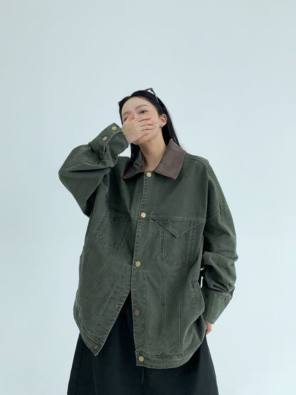 バイカラー襟 ヴィンテージ風デニムジャケット（AVN076）