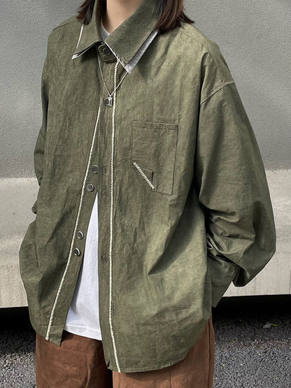 日系レトロ・扎染ダブルカラーロングスリーブシャツ（AVN008）