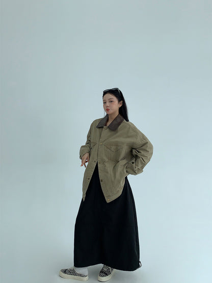 バイカラー襟 ヴィンテージ風デニムジャケット（AVN076）